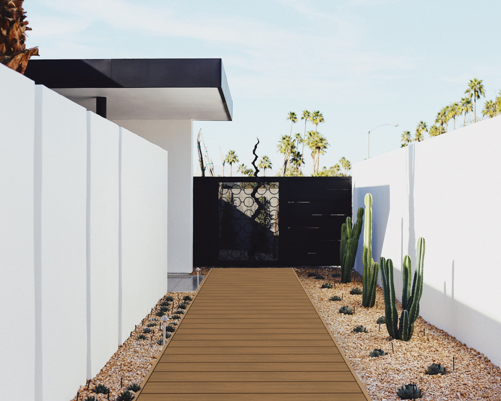A small, brown outdoor walkway made with composite materials