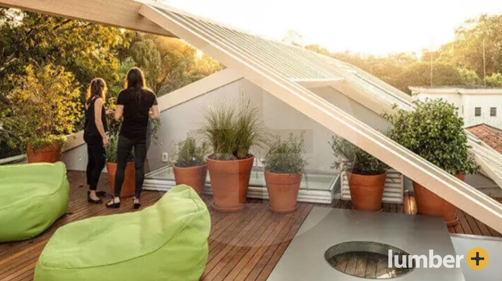 A luxury rooftop deck made out of hardwood for relaxation