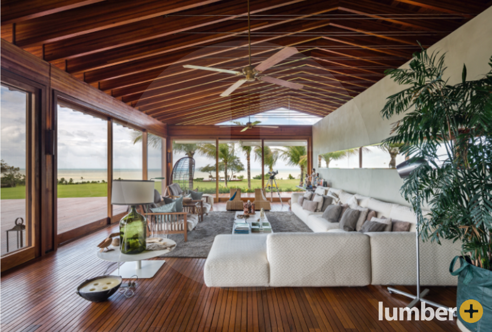 dark brown hardwood ceiling idea with matching hardwood floor design