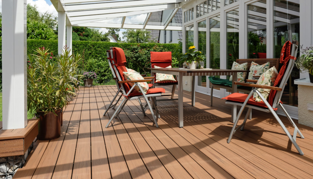 A photo of a Trex porch deck mid-day.