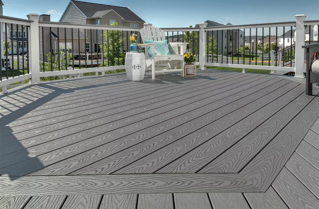An upclose image of the Trex decking width.