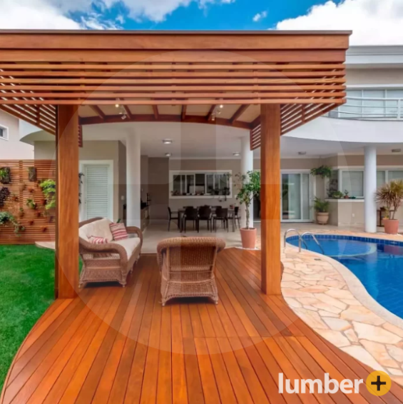 IPE wood deck by a residential pool.