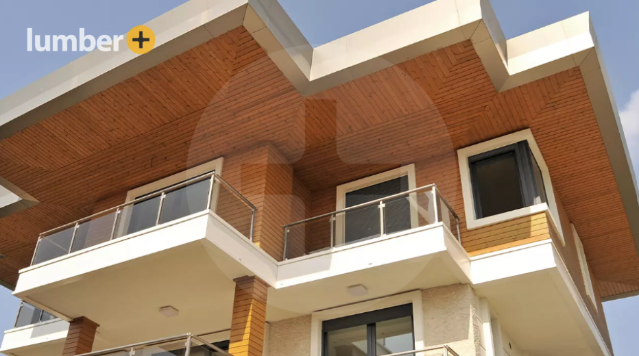 A house with wood cladding on the walls and ceiling.
