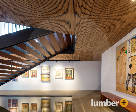 Ceiling paneling inside an art museum.
