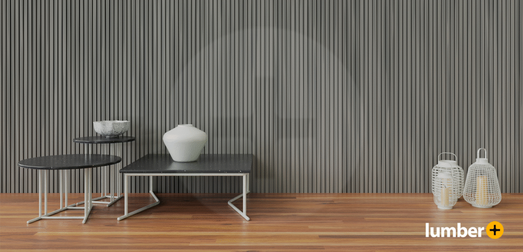 An image of gray vertical wood slats on a wall.