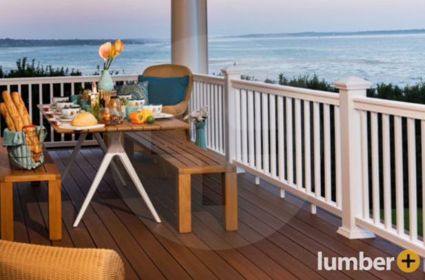 An image of a coastal deck with wood-look flooring and ocean views.